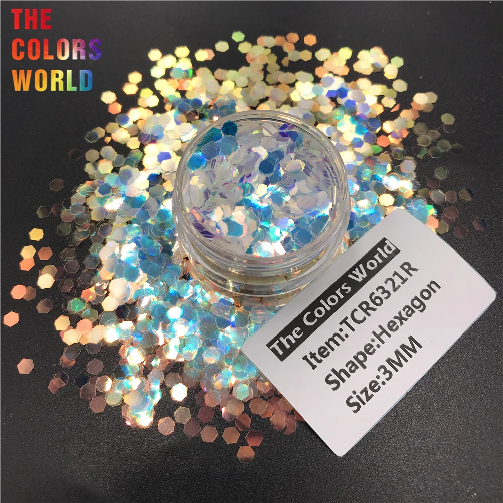 TCR6321R Iridescent Rainbow White Color With Colorful Hexagon Shape Nail Glitter Nail Art Decoration Face Painting Henna Tumbler