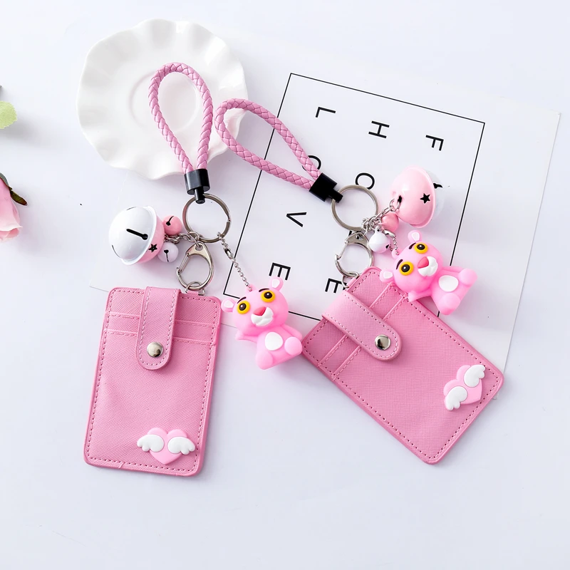 Мультяшная Розовая пантера, розовая сумка для карт, ID Держатели, Kawaii, для путешествий, Маленький Банк, автобус, кредитный держатель для карт, кошелек, женский брелок для ключей
