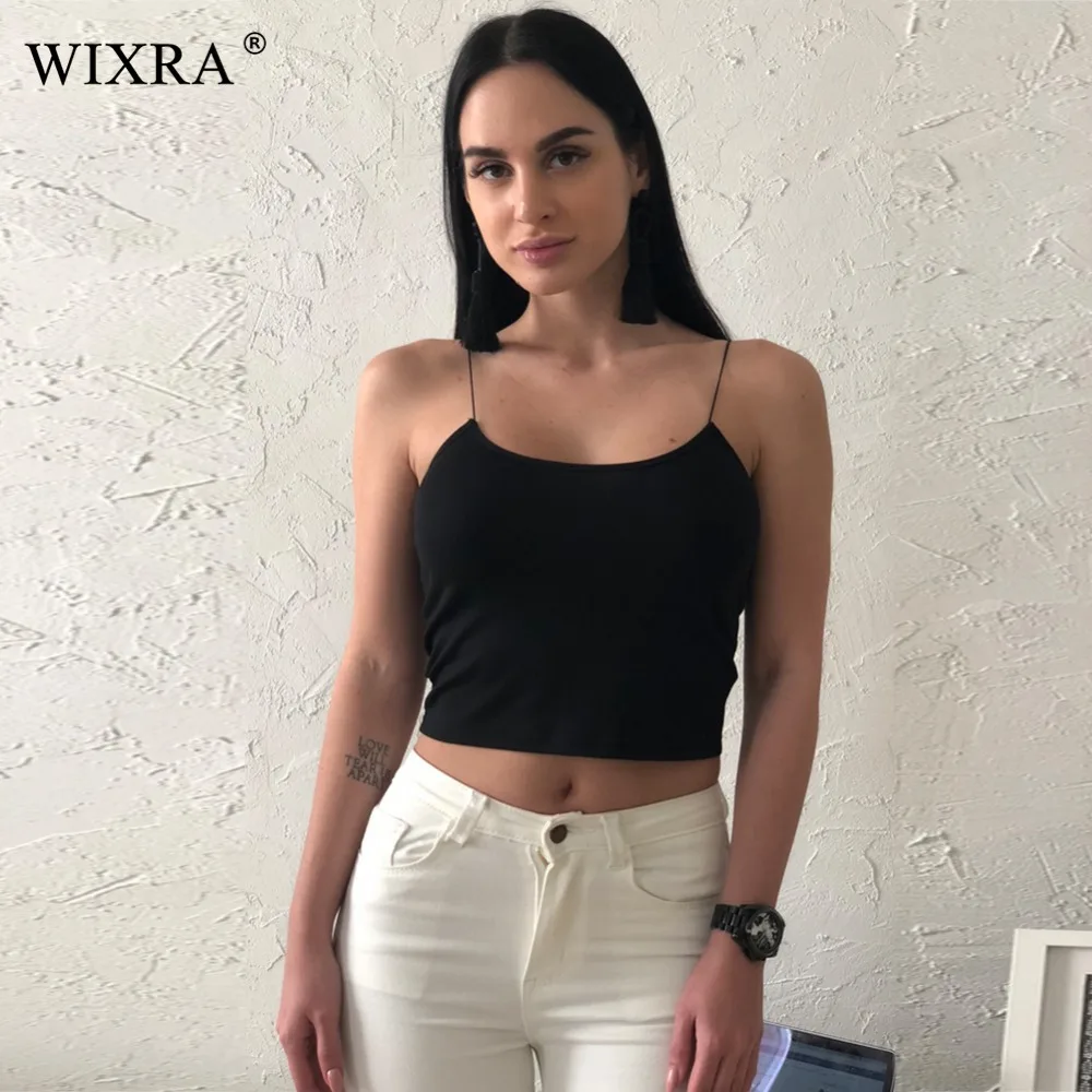 Женский укороченный топ на бретельках Wixra Черный Повседневный Топ с открытой