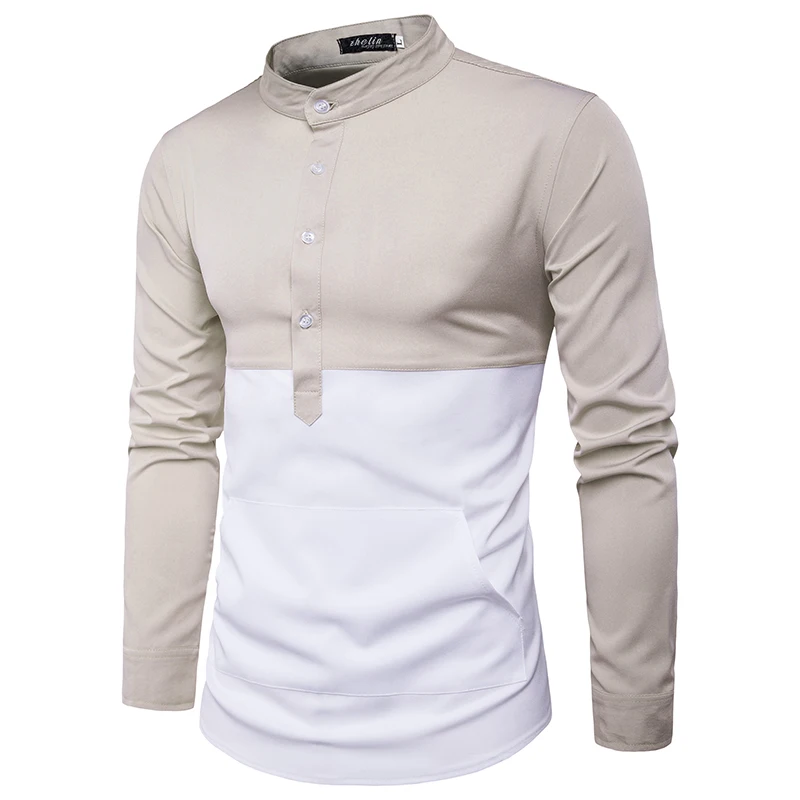 Hot New Brand Male Long Sleeve Fashion Thicker Patchwork T Shirts Slim Men T-Shirt Tops Fashion Mens T Shirt  Size M-XXL