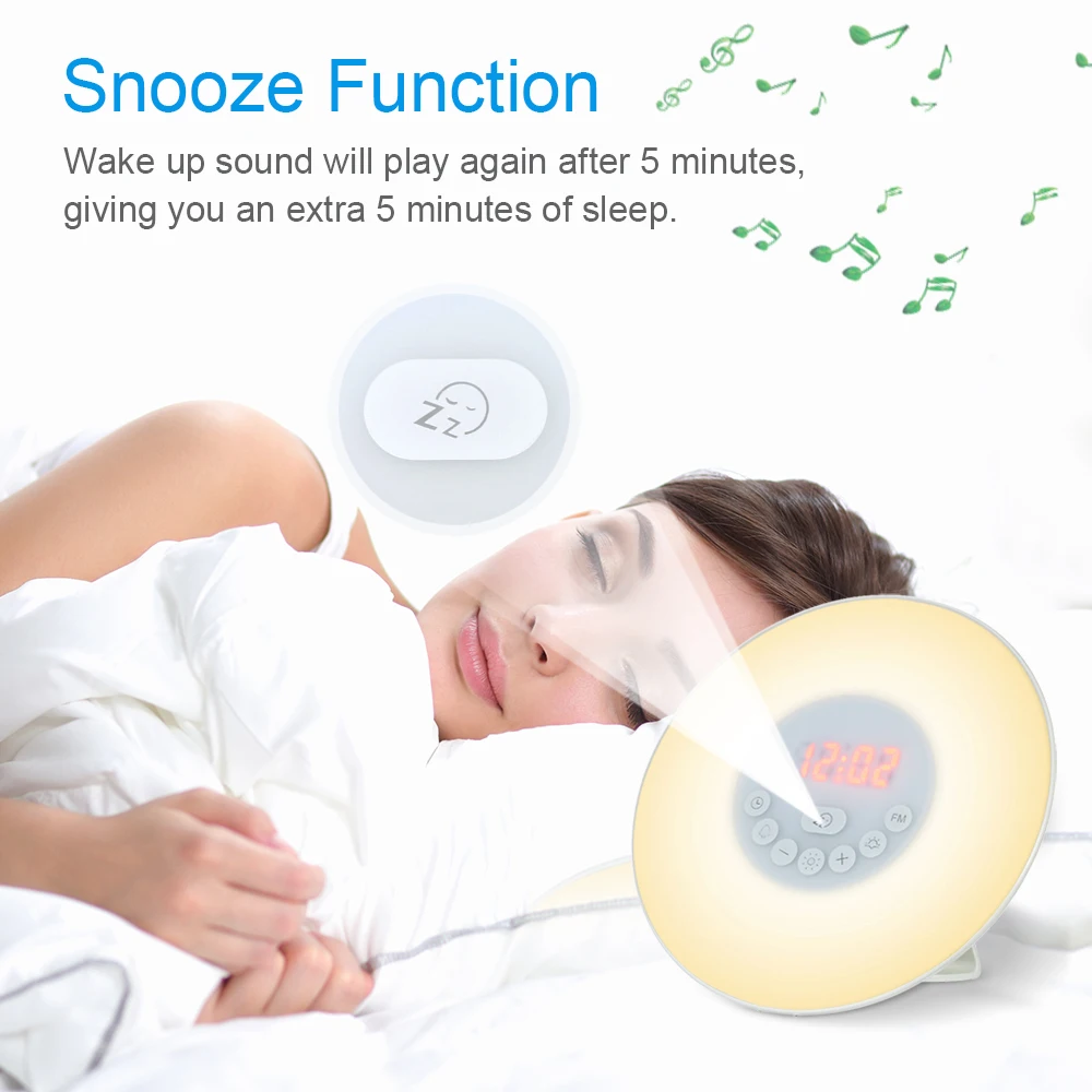 

Wake Up Light Alarm Clock Sunrise/Sunset Simulation Digital Clock Touch Control Table Clock with FM Radio Snooze Function