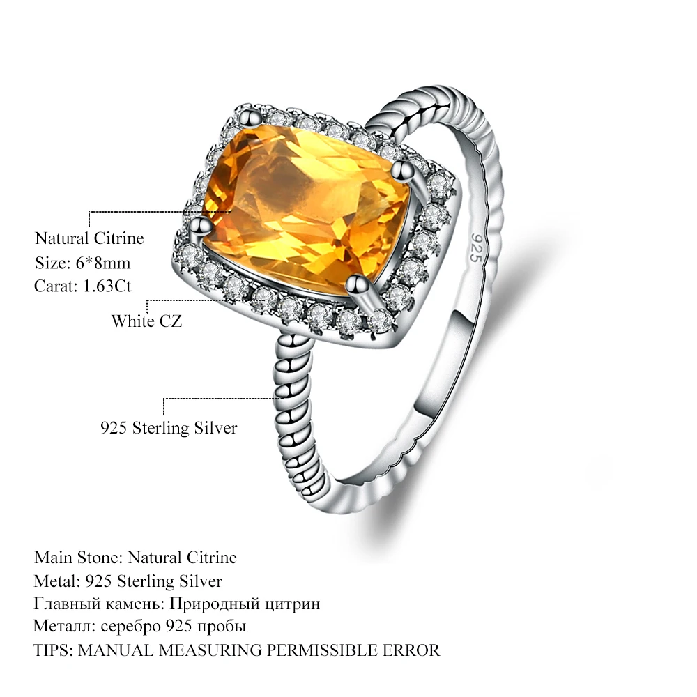 GEM'S BALLET 1.63ct натуральный цитрин драгоценный камень веревка стекируемые кольцо для женщин Свадебные 925 пробы серебряные кольца на палец хорошее ювелирное изделие
