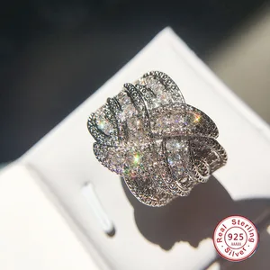 Fashion Weave Winding Design real 5A Micropave Crystal Zircon stone 925 sterling silver Engagement Ring for women Luxury jewelry Fashion Weave Winding Design real 5A Micropave Crystal Zircon stone 925 sterling silver Engagement Ring for women Luxury jewelry