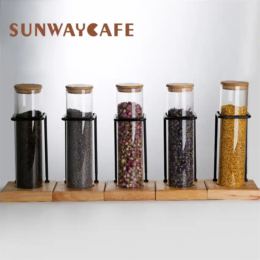 Wooden Coffee Beans Tea Display Rack Stand Glass Test Tube sealed