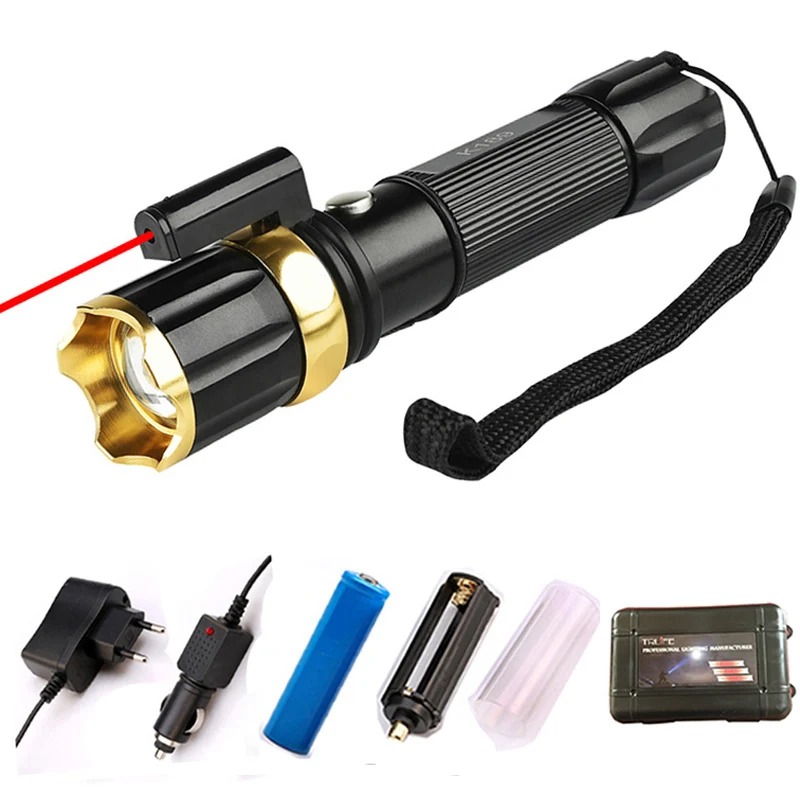 Powerful UV Red Laster+T6 LED 3 Modes Hunting Flashlight 4000 Lumen