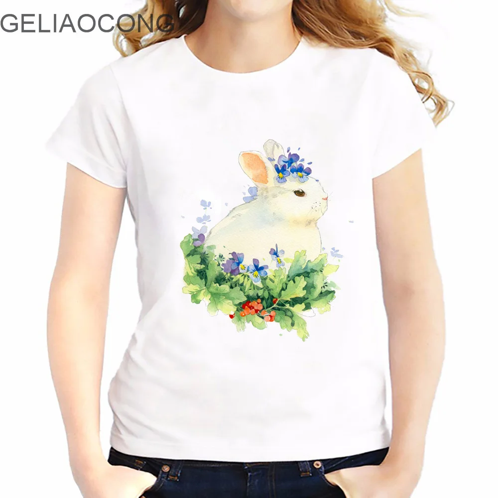 GELIAOCONG 2017 Women's T shirt Summer Cute Rabbit Print T Shirts Girls