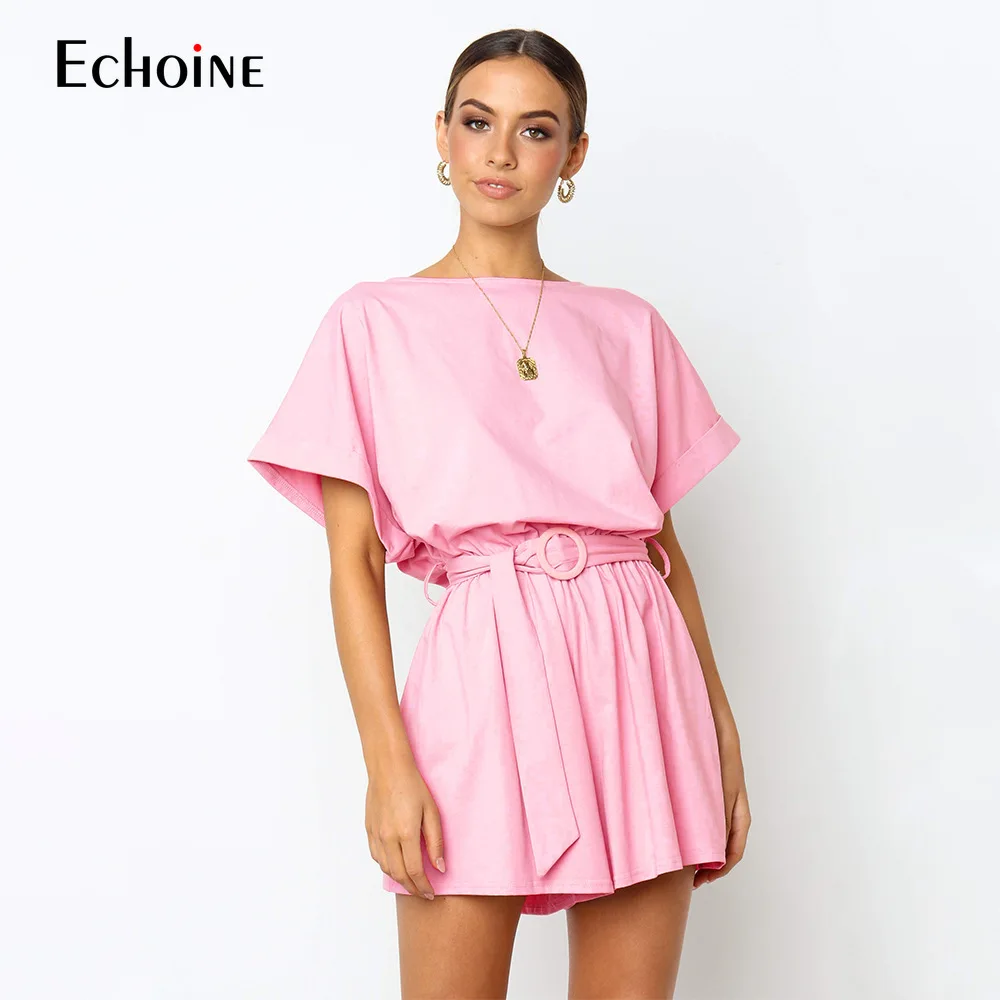 2019 الصيف المرأة عارضة حزام بذلة النساء قصيرة بذلة الإناث حللا والسروال القصير النساء ارتداءها وزرة فضفاض Playsuits