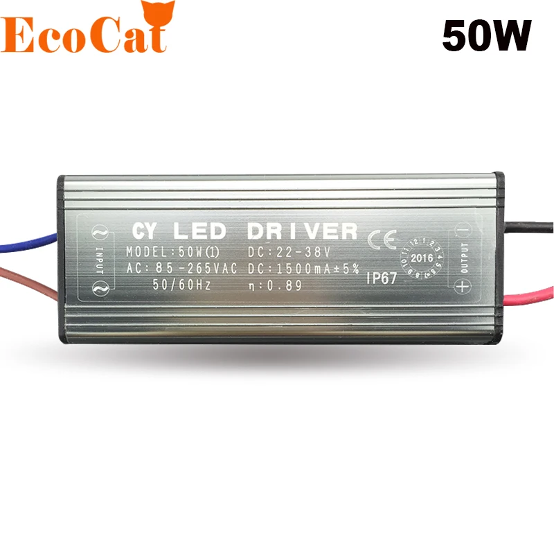 

Waterproof 50W LED Driver 1500mA AC 100V-265v to DC 20V-38V Lighting Power Supply Floodlight lighting Transformer IP66
