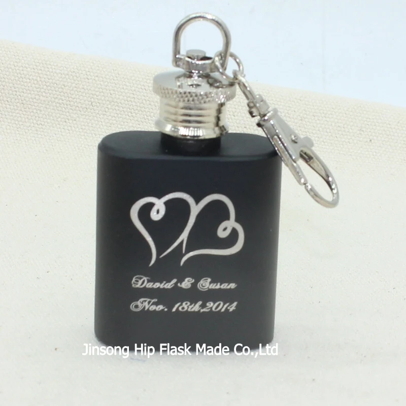 

70pcs Personalized Wedding Favor of 1oz stainless steel mini hip flask with keychain with retail box ,100% stainless steel
