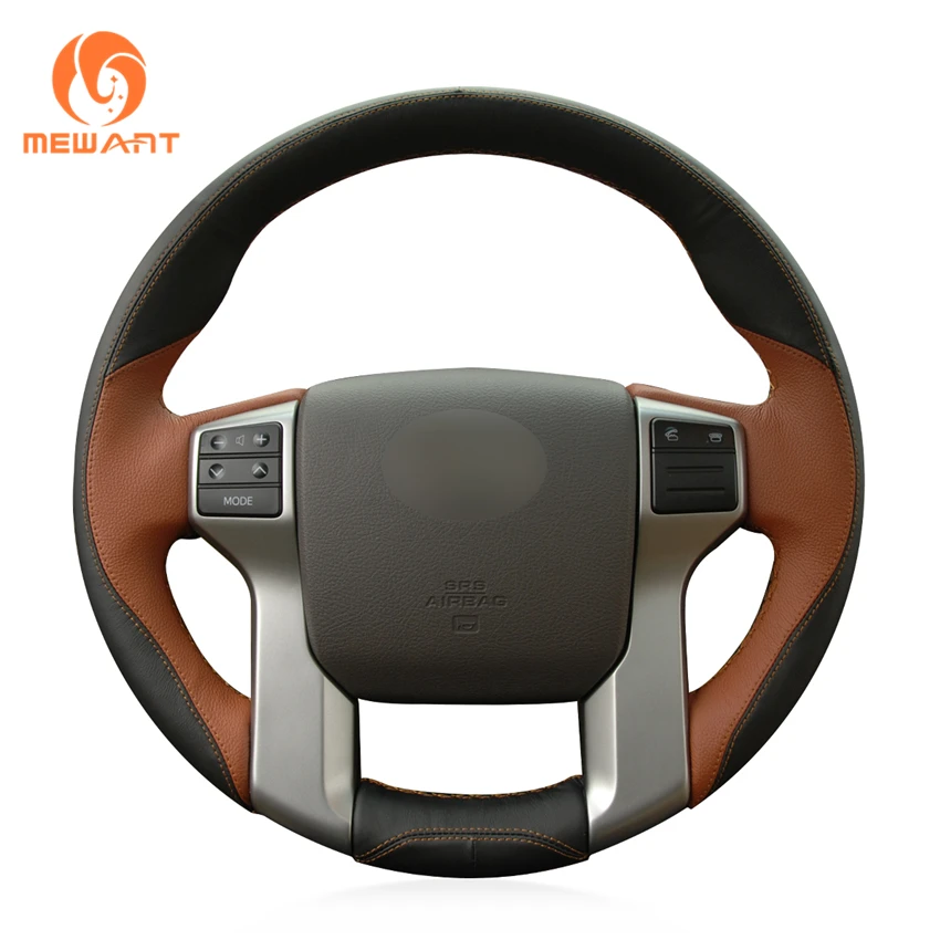 Black Brown Leather Car Steering Wheel Cover for Toyota Land Cruiser