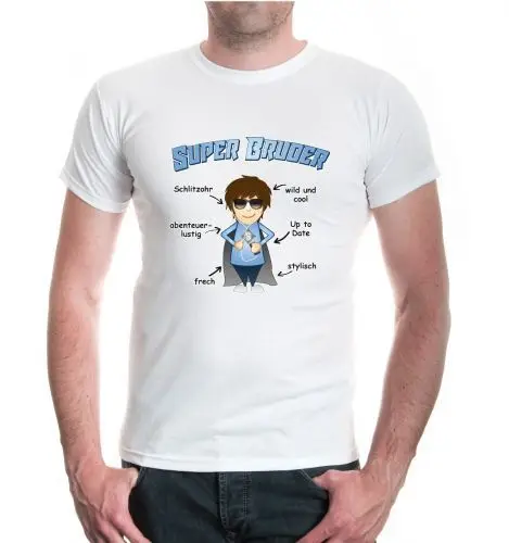 2018 футболка унисекс Kurzarm Super Bruder Familie Spruche Funshirt Schlitzohr | Мужская одежда