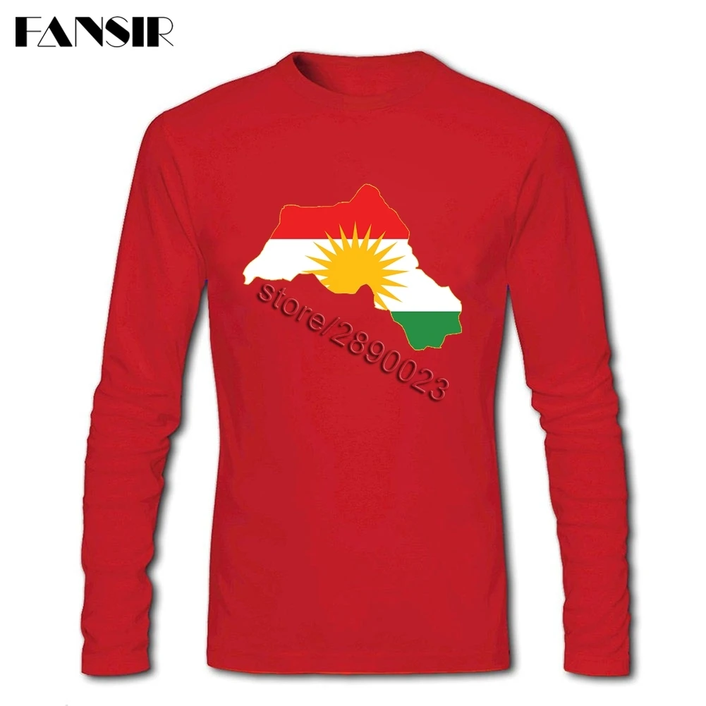 Kurdistan Флаг футболки для мужчин уникальная одежда для молодежи с длинным рукавом хлопок вырез лодочкой - Цвет: Красный