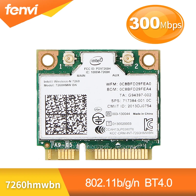 Беспроводной сетевой адаптер Wlan для Intel 7260 7260HMW BN 802.11bgn 300 Мбит/с Wifi+ Bluetooth 4,0 половинная Мини карта PCI-E подходит для Dell Asus