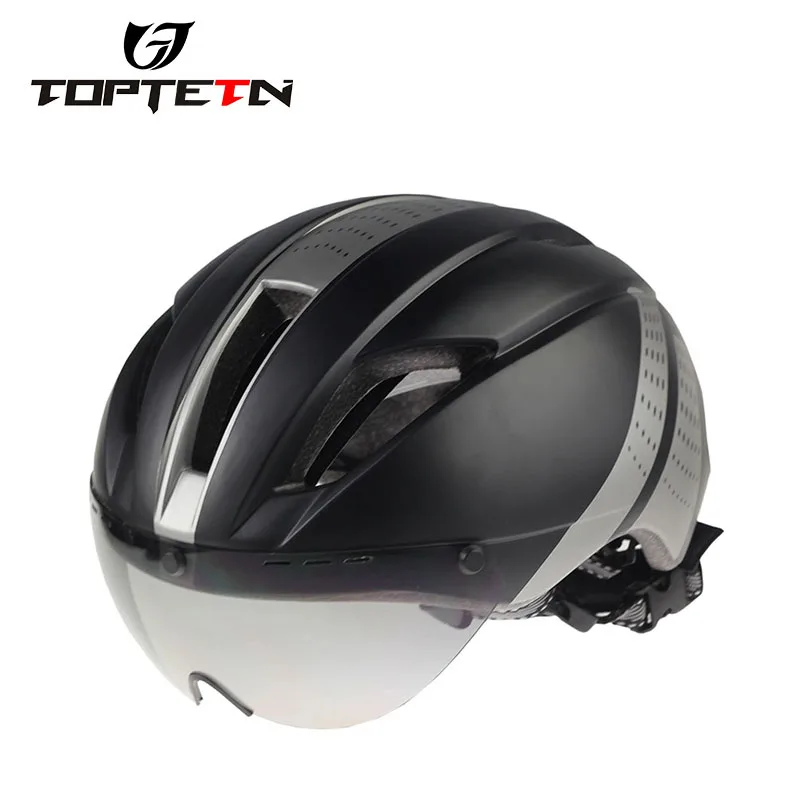 TOPTETN Mens Mountain Bike Cycling Helmet with Lens Visor Ultralight Integrally Molded Bicycle