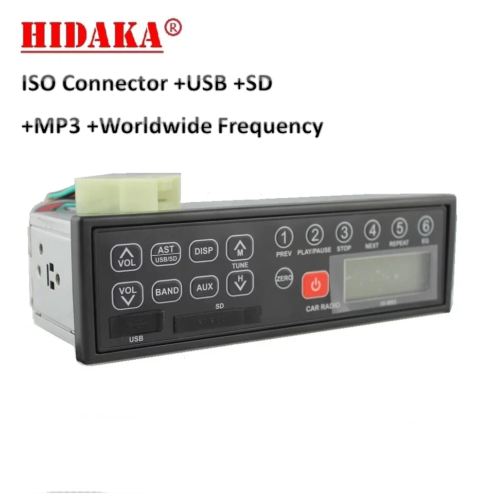 Автомобильный радиоприемник HIDAKA M95 ISO 1 Din 12 24V AM/FM с функцией USB SD для Hitachi Takeuchi Komatsu