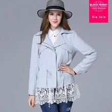 XL-4XL плюс размер кружева сшивание поддельные две части куртка Женская мода бренд lap короткая куртка кружева куртка с затяжкой wj1400