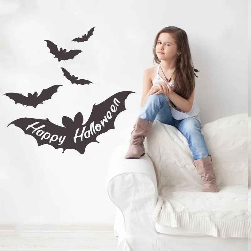 Happy Halloween Quotes In Bat Wings Vinyl Decor For Halloween Wall