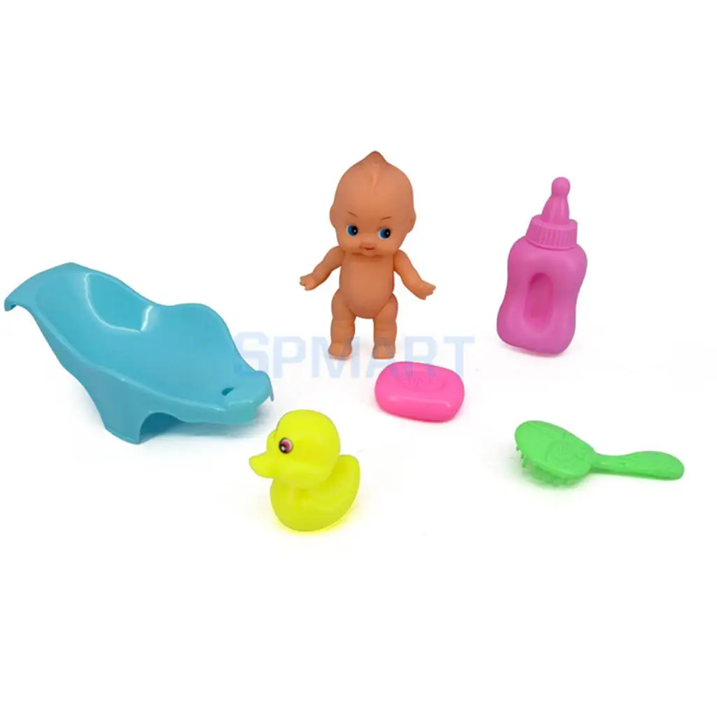 Set of Toddler Baby Adult Role Pretend Play Game Doll Bath in Bathtub Developmental Preschool Water Toy w/ Doll Gift Red