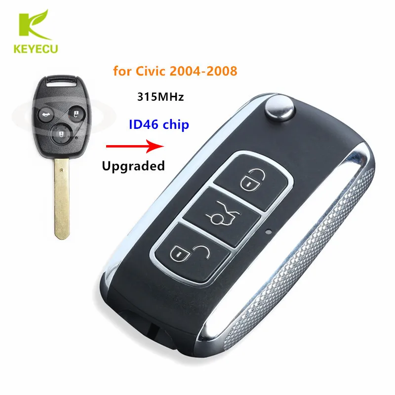 honda key civic fob remote chip flip replacement 2008 button 2004 315mhz id46 upgraded 2007 2005 2006 keyecu