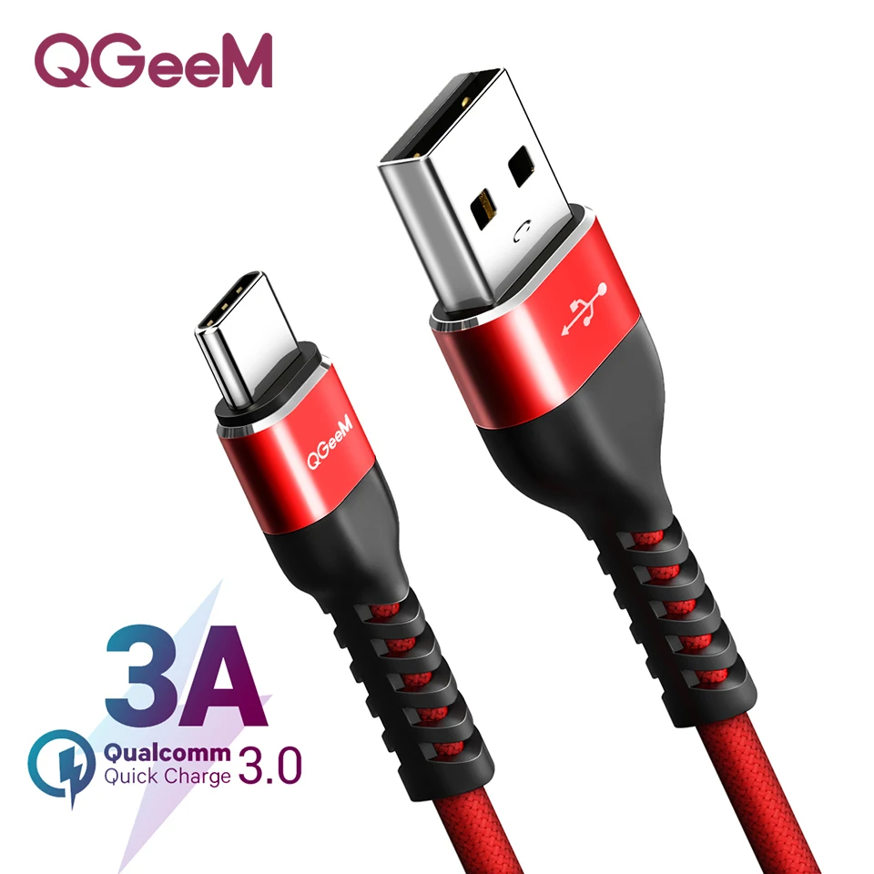 QGEEM USB نوع C كابل USB-C الهاتف المحمول سريع شحن USB كابل الشاحن لسامسونج غالاكسي S9 هواوي زميله 20 Xiaomi USB نوع-C