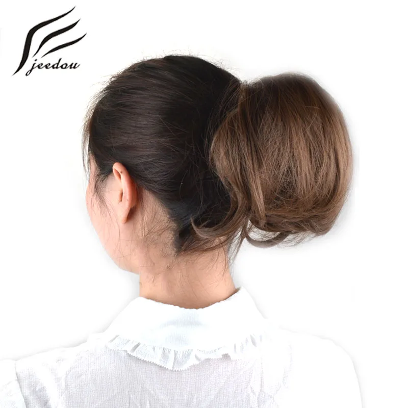 jeedou Women's Donut Chignon Synthetic Straight Drawstring Clip on Hair Bun Piece Updos Cover Hair Extensions
