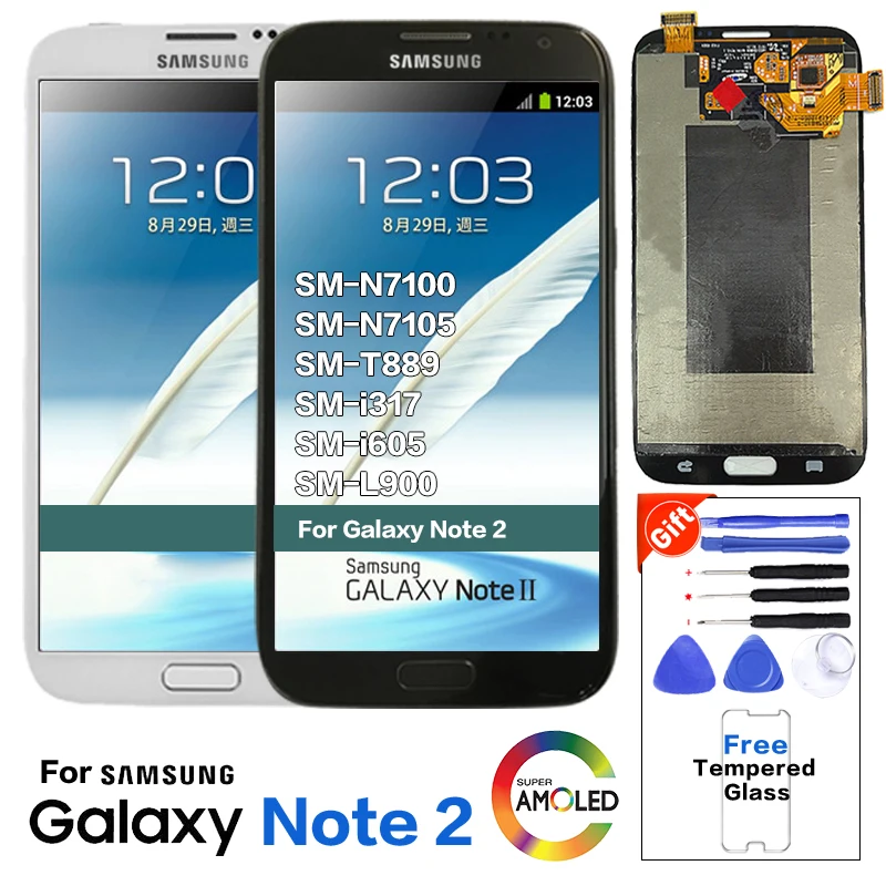 

100% Tested Super AMOLED LCD For Samsung Galaxy Note 2 Note2 N7100 N7105 T889 i317 i605 L900 Screen Display Digitizer Assembly