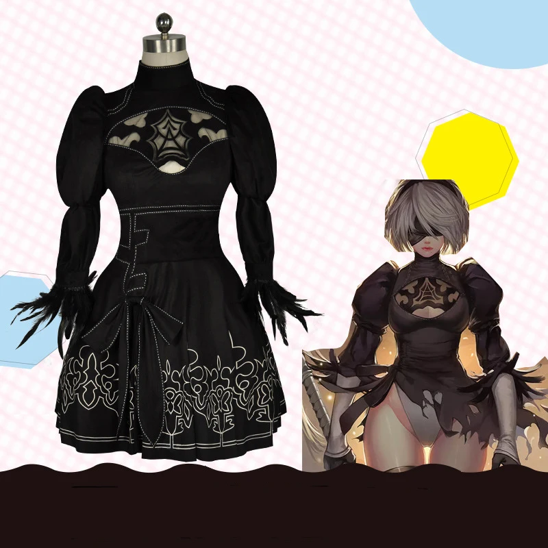 Аниме NieR: Automata Косплей йорха тип А № 2 Костюмы 2b одежда на Хэллоуин униформа ткань