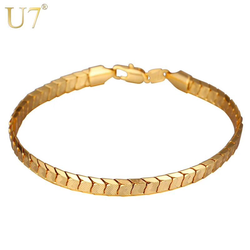 

U7 Scale Chain Bracelets For Men Jewelry 18k Real Gold/Platinum Plated Mens Bracelets 2016 Fashion Jewelry Wholesale H811