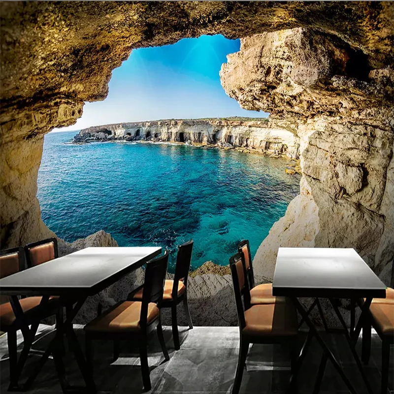 

Custom Photo Wallpaper 3D Cave Seascape Mural Modern Living Room Sofa TV Background Wall Painting Wall Papers Home Decor Picture