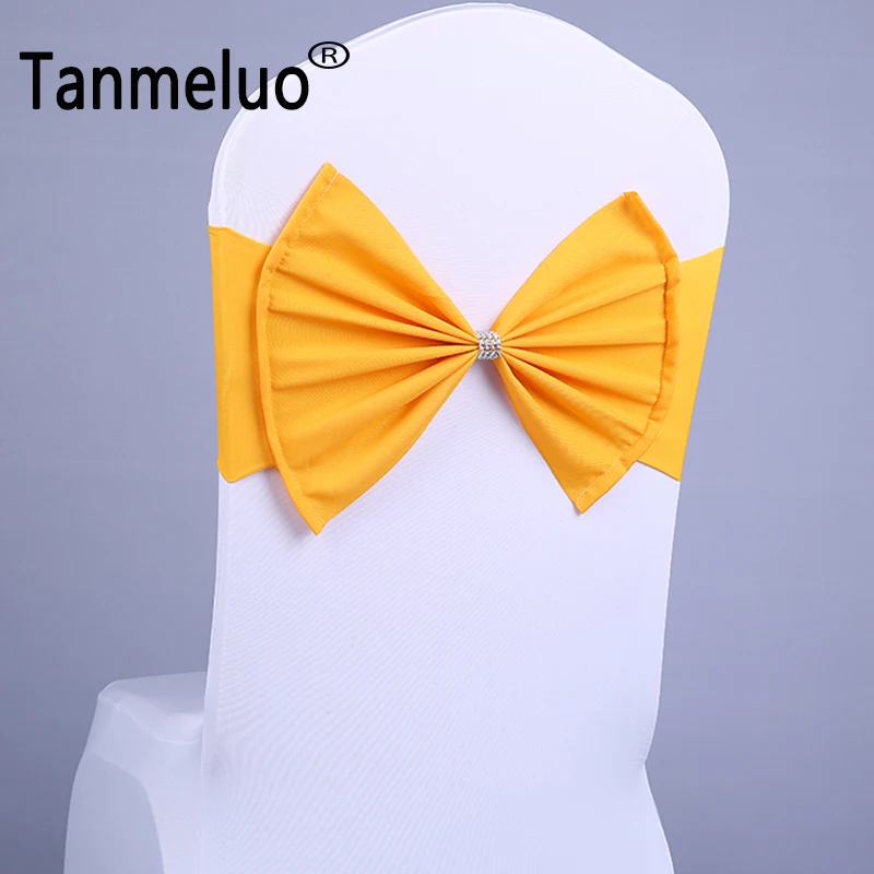 

10Pcs/Lot Elastic Wedding Chair Sashes Bow Tie Diamond Bands Chair Cover Sash for Party Birthday Banquet Chair Decoration
