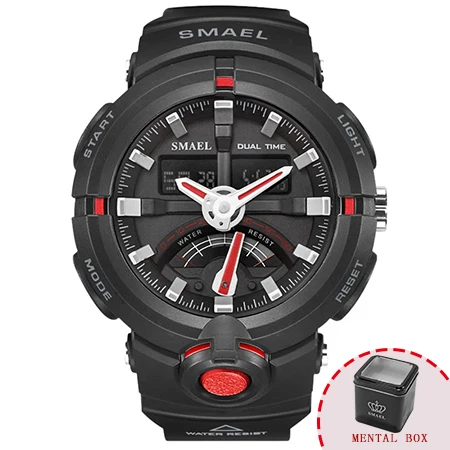 Армейские часы мужские белые SMAEL брендовые кварцевые наручные часы Военные мужские часы большие 1637 спортивные водонепроницаемые мужские часы - Цвет: Black Red Box