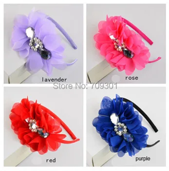 

chiffon flower with hard headbands beaded center chiffon flower hairbands 36pcs/lot