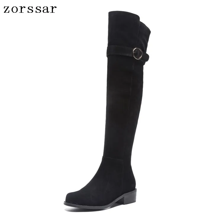 

{Zorssar} 2018 Fashion Suede leather Female High Boots Winter shoes Nubuck leather Flat women Over The Knee boots Size 33-43