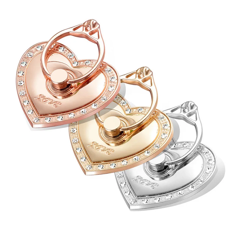 360 Degree Finger Ring Heart Diamond Ring Cute Mobile Phone Smartphone Stand Holder For iPhone 7 Samsung HUAWEI Car Mount Grip