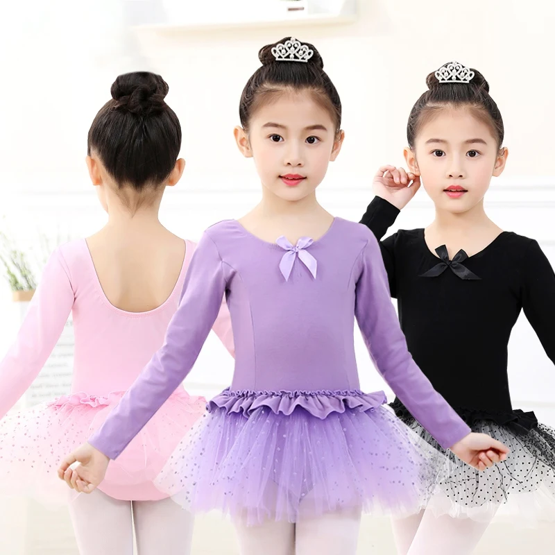

2019 new gymnastics suit children's dance clothes exercise clothes ballet dress girls cotton one-piece dress lace grading long s