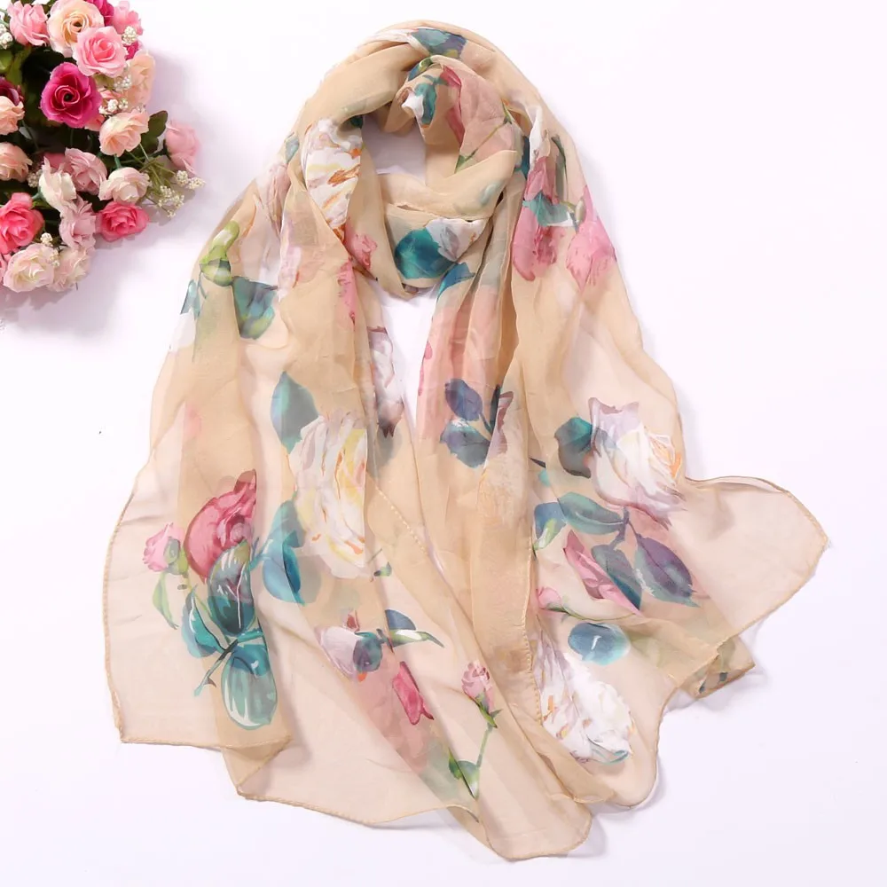 

2018 Fashion Women Long Scarf Roses Printing Long Soft Wrap Scarf Simulation Silk Shawl Scarves for Ladies