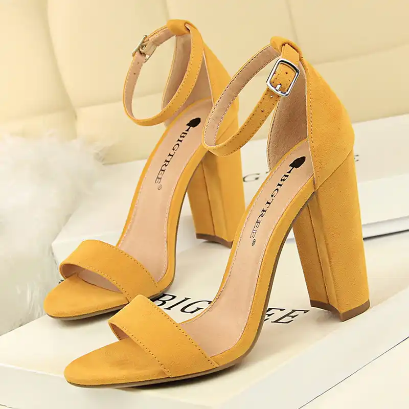 block buckle heels