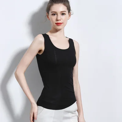 Quality Summer Seamless Vest Women Comfy Tank Top Fitness Sexy U Neck Bustier Top Debardeur Female Underwear Elegant Tee Tanks - Цвет: Черный