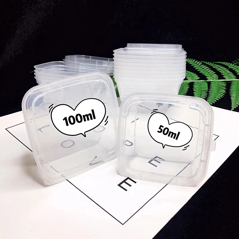 

Happy Monkey 25pcs/Lot 50ml/100ml Slime Connected Box New Plastic Slime Container Storage Box For Fluffy Crystal Clear Slime