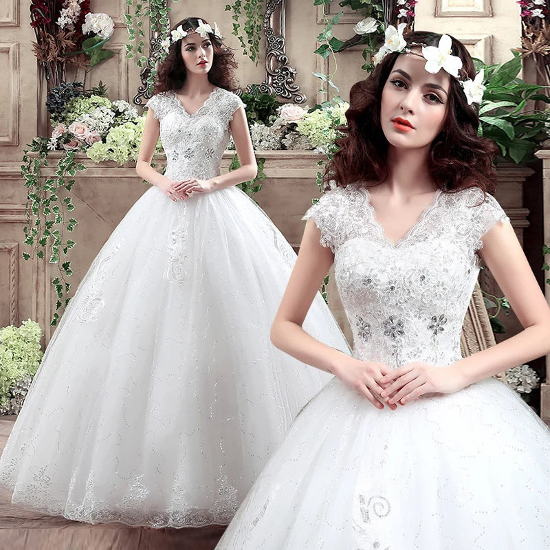 Fansmile Vestidos de Novias винтажное кружевное бальное свадебное платье с v-образным вырезом размера плюс свадебное платье FSM-012F