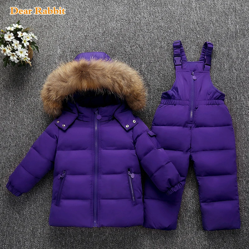 Комплекты детской одежды для русской зимы зимняя одежда куртка-пуховик детская одежда для маленьких мальчиков и девочек, парка пальто с капюшоном с натуральным мехом на температуру до-30 градусов