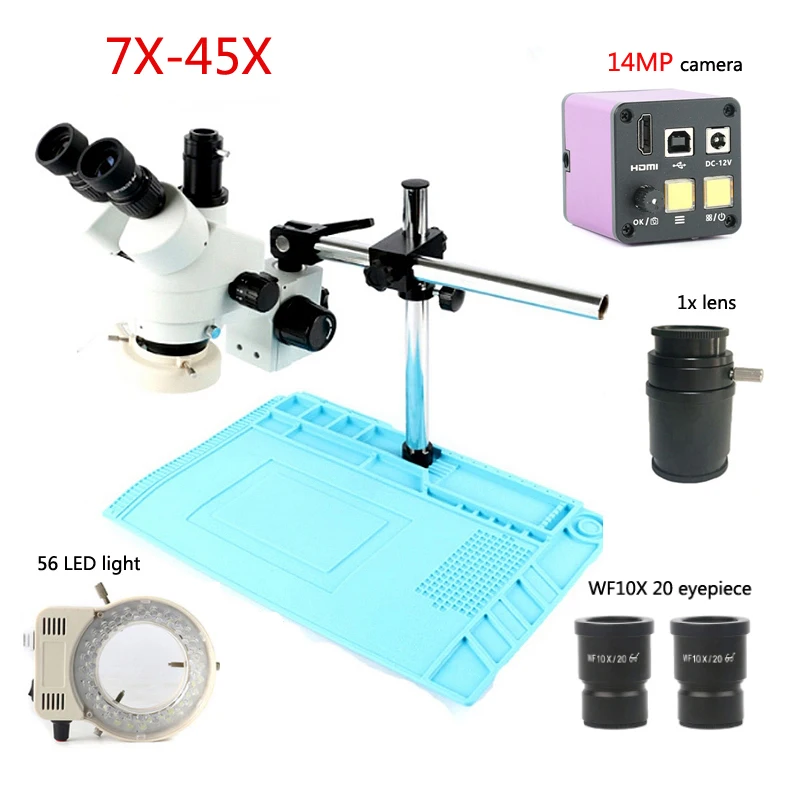

7-45X Trinocular Zoom Industrial Microscope + HD 16MP HDMI Microscope Industrial Digital Camera Combination, PCB Repair Tool