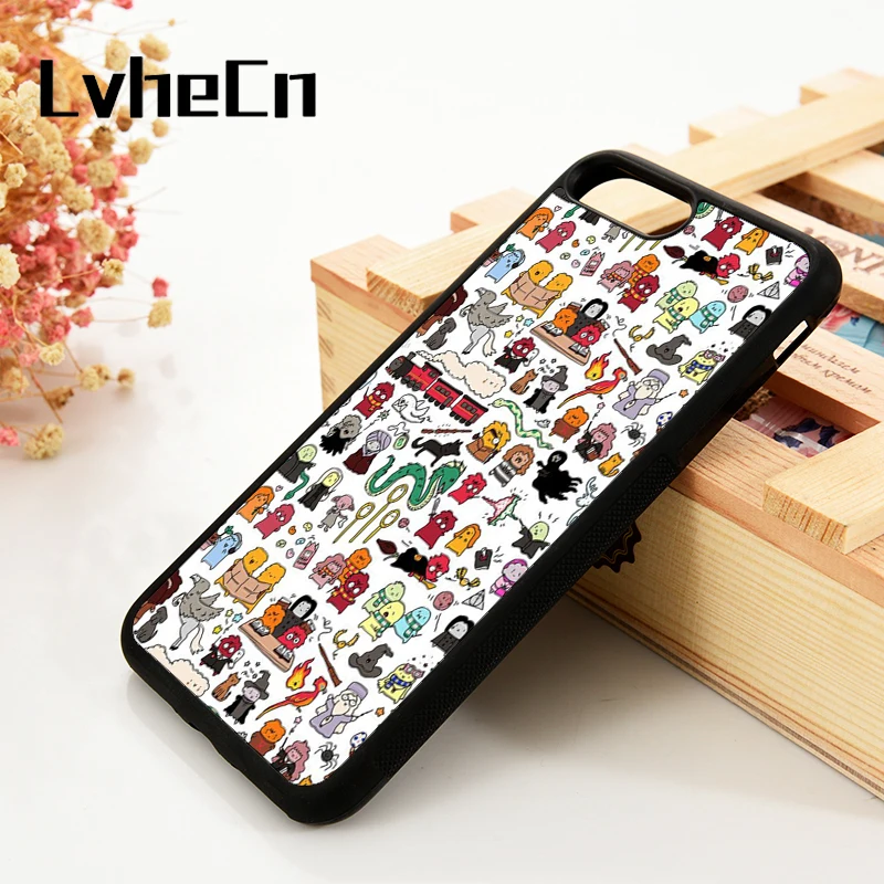 

LvheCn 5 5S SE 6 6S Phone Cover Cases For iPhone 7 8 PLUS X Xs Max XR Soft Silicone Rubber Kawaii Harry Potter Doodle