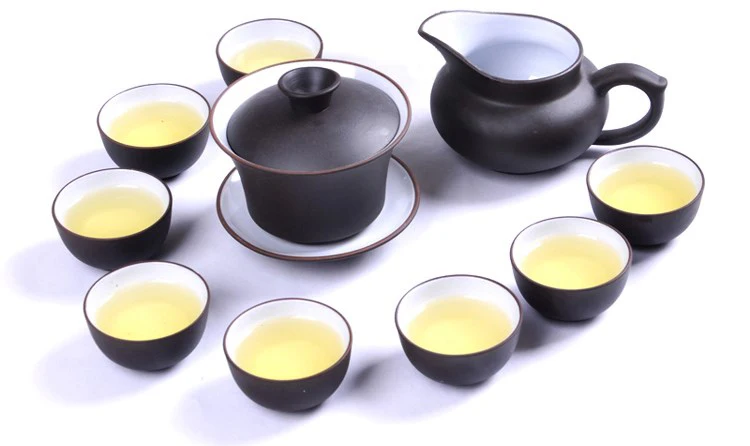 Исин фиолетовый песок чайный набор 11 шт черный керамический кунг-фу чайный горшок, ручной работы фиолетовый песок чайный горшок чайная чашка, Бизнес офис хороший позолоченный