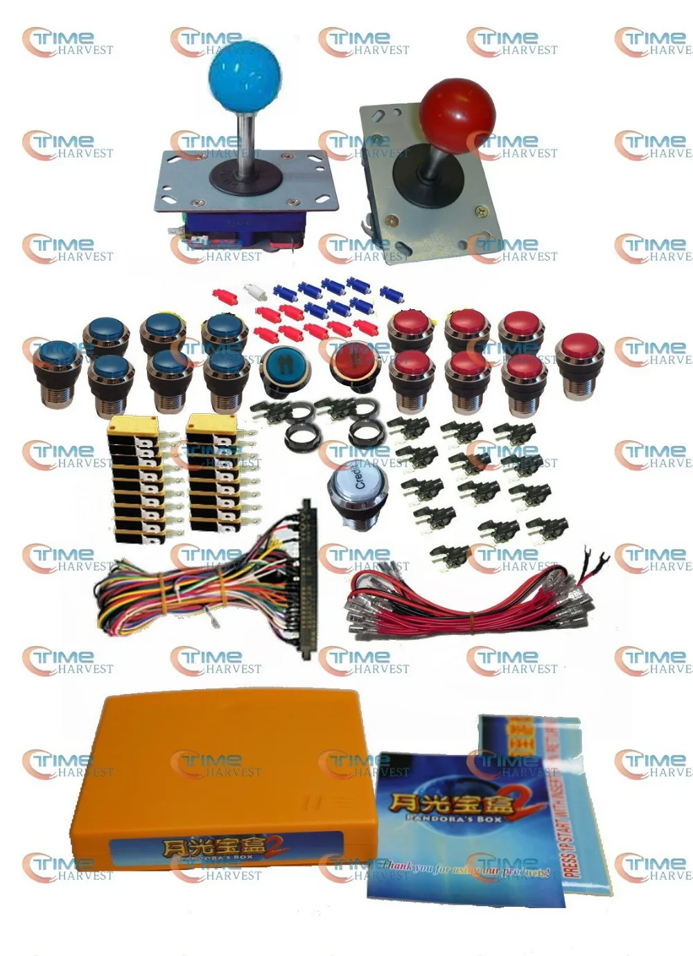 

Arcade parts Bundles kit With 400 in 1 mulit game board Long shaft Joystick Silver illuminated button Microswitch Jamma Harness