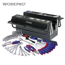WORKPRO 183PC Tool Set Home Repair Tool Kits Metal Box With 5 Compartment Hand Tool Set Screwdriver Ratchet Wrench Socket Plier
