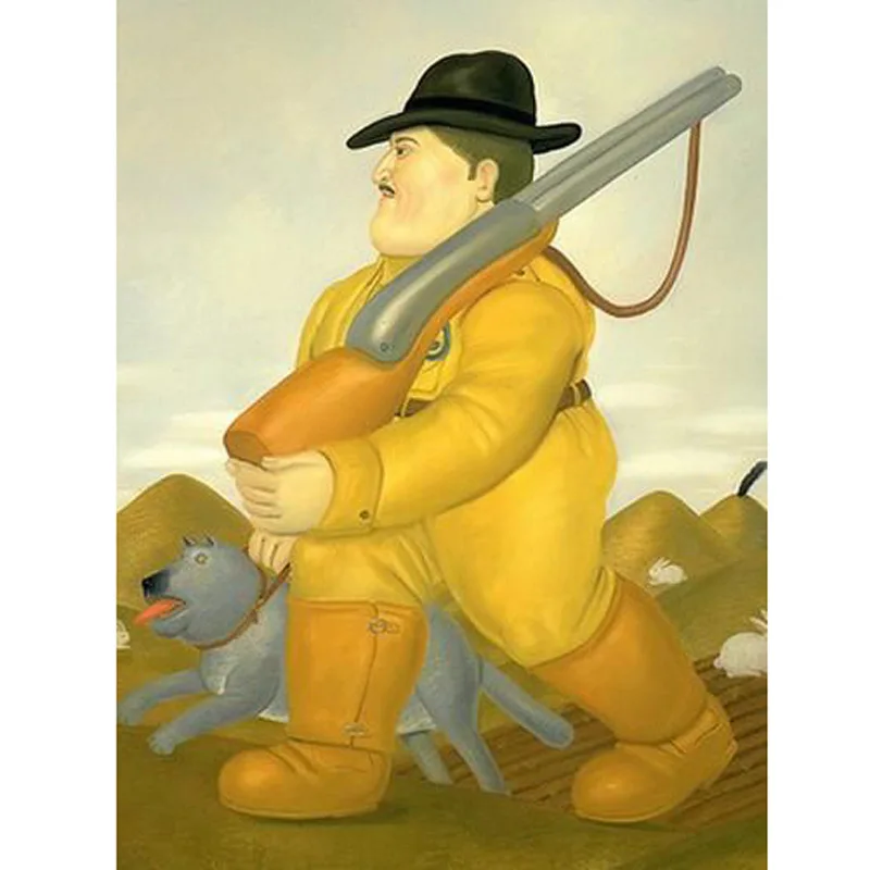 มือทาสีตลกทหารศิลปะสมัยใหม่ที่มีคุณภาพสูงเฟอร์นันโดBoteroผ้าใบภาพวาดสีน้ำมันห้องนั่งเล่นห...