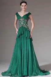 Зеленое Вечернее платье 2019 A-Line V-Neck cap Sleeves шифон кружева длинное официальное вечернее Вечерние платья для выпускного вечера халат De Soiree