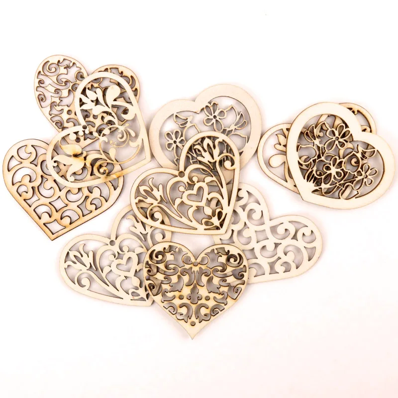 

Lovely Heart Pattern Wooden Scrapbooking Collection Craft Handmade DIY Accessory Home Decoration 48-56mm 10pcs