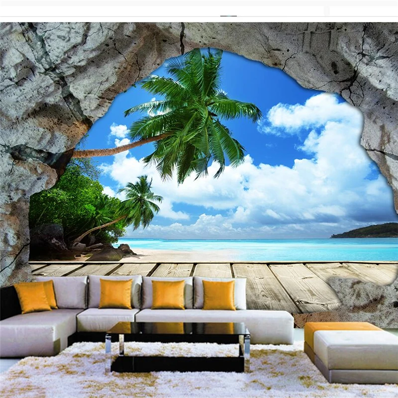 Wellyu Duvar Kagidi Duvarlar Icin 3 D Ozel Duvar Kagidi Magara Tas Duvar Plaj Deniz Manzarali D Uc D Uc Boyutlu Buyuk Zemin Wallpaper For Walls Stone Wallwallpapers For Aliexpress